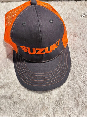 Suzuki Gray and Orange Mesh Trucker Snapback Hat Gray & Orange Mesh Trucker